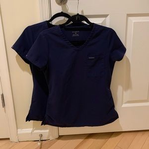Set of 2 Jaanuu Navy 3-pocket Scrub Top XS